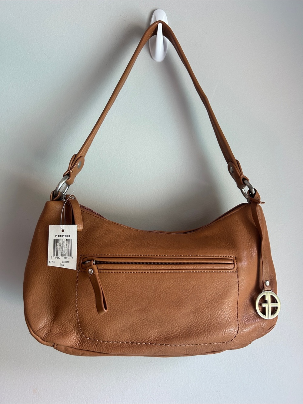 NWT Gianni Bernini Leather Hobo Shoulder Bag in Camel Tan